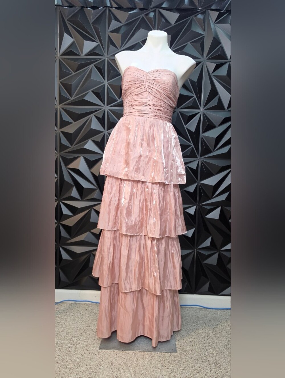 Lulu's Blush Pink Strapless Tiered Evening Dress